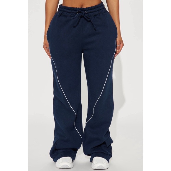 Fashion Nova Pants - Fashion Nova Navy Blue Cargo Sweatpants Piping Athletic Sweats Womens Medium